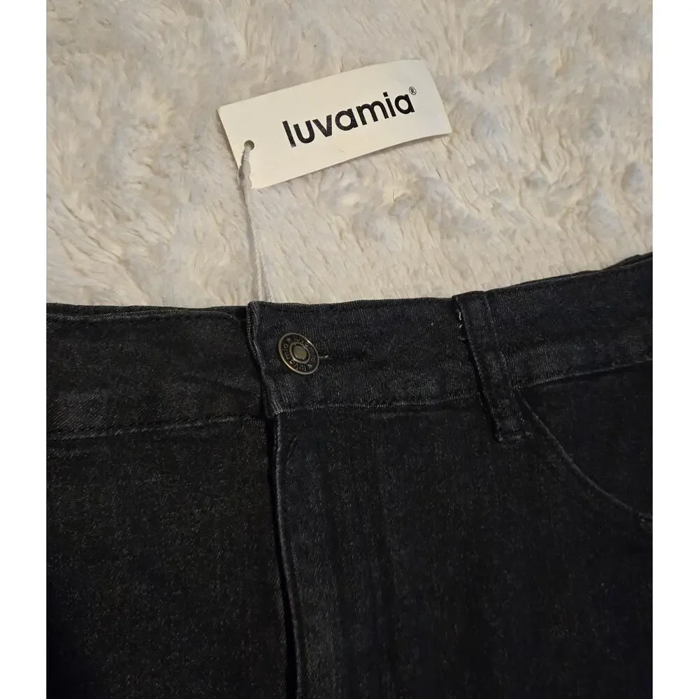 WOMAN BLACK JEAN SKORT BY LUVAMIA SIZE L NWT